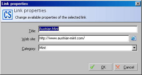 Link properties window